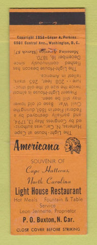 Matchbook Cover Light House Restaurant Cape Hatteras NC Perkins Americana ORANGE