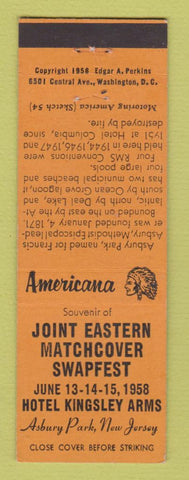 Matchbook Cover - Match Swapfest Asbury Park NJ 1958 Perkins Americana ORANGE