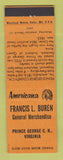Matchbook Cover - Buren General Store Prince George VA Perkins Americana ORANGE