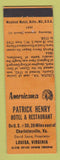 Matchbook Cover - Patrick Henry Hotel Louisa VA Perkins Americana ORANGE