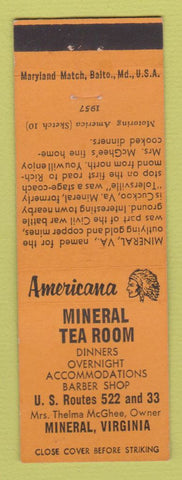 Matchbook Cover - Mineral Tea Room Mineral VA Perkins Americana ORANGE