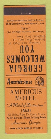Matchbook Cover - Americus Hotel GA Perkins Americana ORANGE