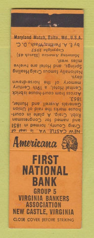 Matchbook Cover - First National Bank New Castle VA Perkins Americana ORANGE