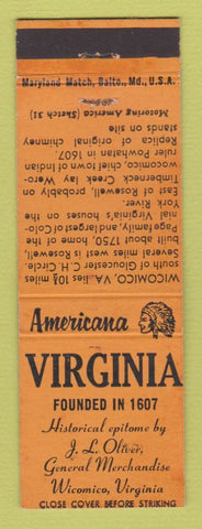 Matchbook Cover - Oliver General Store Wicomico VA #2 Perkins Americana ORANGE