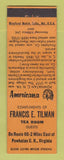 Matchbook Cover - Francis Tilman TEA Room Powhatan VA Perkins Americana ORANGE
