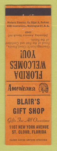 Matchbook Cover - Blair's Gift Shop St Cloud FL Perkins Americana ORANGE