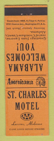Matchbook Cover - St Charles Motel Luverne AL Perkins Americana ORANGE