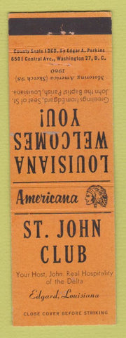 Matchbook Cover - St John Club Edgard LA Perkins Americana ORANGE