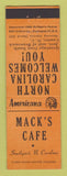 Matchbook Cover - Mack's Cafe Southport NC Perkins Americana ORANGE