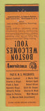 Matchbook Cover - RMS Convention Boston MA 1960 Perkins Americana ORANGE