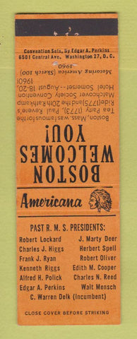 Matchbook Cover - RMS Convention Boston MA 1960 Perkins Americana ORANGE