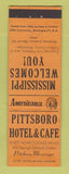 Matchbook Cover - Pittsboro Hotel Cafe MS Perkins Americana ORANGE