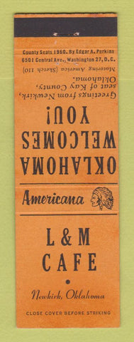 Matchbook Cover - L&M Cafe Newkirk OK Perkins Americana ORANGE