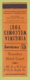 Matchbook Cover - Travelers Hotel Court Nofolk VA Perkins Americana ORANGE