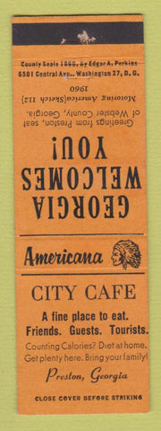 Matchbook Cover - City Cafe Preston GA Perkins Americana ORANGE