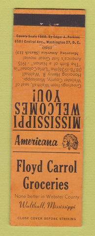 Matchbook Cover - Floyd Carrol Grocery Walthall MS Perkins Americana ORANGE