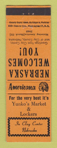 Matchbook Cover - Yunko's Market Clay Center NE Perkins Americana ORANGE