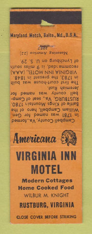 Matchbook Cover - Virginia Inn Rustburg VA POOR STRIKER Perkins Americana ORANGE