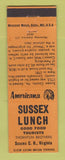 Matchbook Cover - Sussex Lunch VA Perkins Americana ORANGE