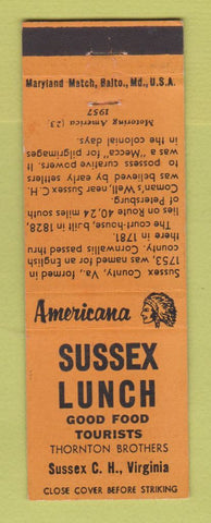 Matchbook Cover - Sussex Lunch VA Perkins Americana ORANGE