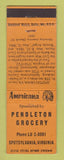 Matchbook Cover - Pendleton Grocery Spotsylvania VA Perkins Americana ORANGE