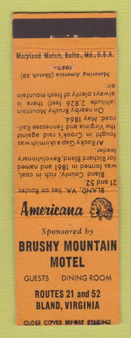 Matchbook Cover - Brushy Mountain Motel Bland VA Perkins Americana ORANGE