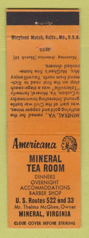 Matchbook Cover - Mineral Tea Room Mineral VA Perkins Americana ORANGE