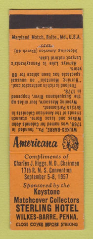 Matchbook Cover - Keystone Match Club Wilkes Barre PA Perkins Americana ORANGE
