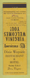 Matchbook Cover - Dixie Wayside Motel Dixie VA  Perkins Americana YELLOW