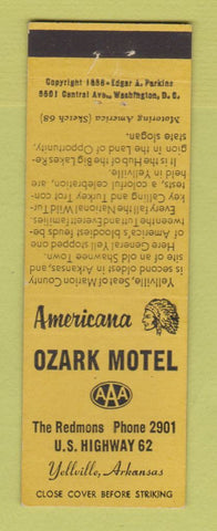 Matchbook Cover Ozark Motel Yellville AR Perkins Americana YELLOW