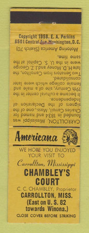 Matchbook Cover - Chambley's Court Carrollton MS Perkins Americana YELLOW