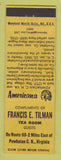 Matchbook Cover - Francis Tilman TEA Room Powhatan VA Perkins Americana YELLOW