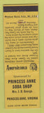 Matchbook Cover - Princess Anne Soda Shop VA Perkins Americana YELLOW