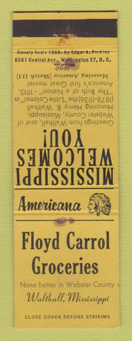 Matchbook Cover - Floyd Carrol Grocery Walthall MS WEAR Perkins Americana YELLOW