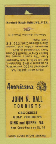 Matchbook Cover Gulf gas King and Queen VA POOR STRIKER Perkins Americana YELLOW