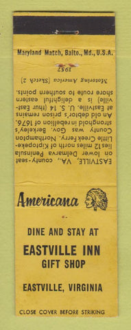 Matchbook Cover - Eastville Inn Gift Shop VA Perkins Americana YELLOW