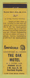 Matchbook Cover - Oak Motel Courtland VA Perkins Americana YELLOW