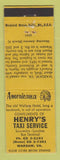Matchbook Cover - Henry's Taxi Service Warsaw VA Perkins Americana YELLOW