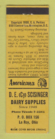 Matchbook Cover - Scisinger Dairy Supply Le Roy OH Perkins Americana YELLOW