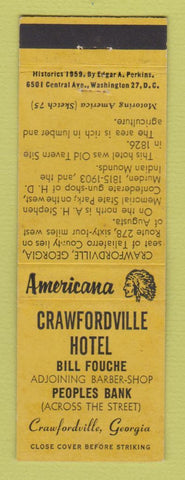 Matchbook Cover - Crawfordville Hotel GA Perkins Americana YELLOW
