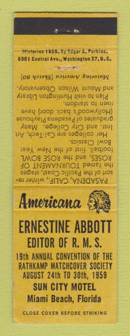 Matchbook Cover - Ernestine Abbott RMS Miami Beach FL Perkins Americana YELLOW