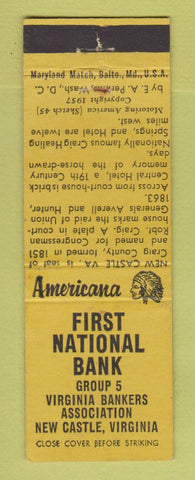 Matchbook Cover - First National Bank New Castle VA Perkins Americana YELLOW