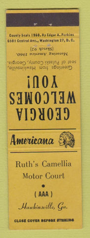 Matchbook Cover - Camellia Motor Court Hawkinsville GA Perkins Americana YELLOW