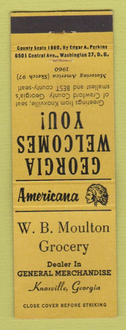 Matchbook Cover - WB Moulton Grocery Knoxville GA Perkins Americana YELLOW