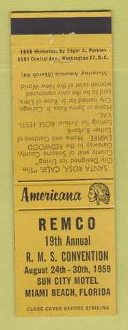 Matchbook Cover - REMCO RMS Convention Miami Beach FL Perkins Americana YELLOW