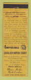 Matchbook Cover - Cavalier Court Manns Harbor NC WEAR Perkins Americana YELLOW