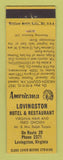 Matchbook Cover - Lovingston Hotel Restaurant VA Perkins Americana YELLOW