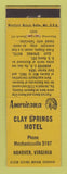 Matchbook Cover - Clay Springs Motel Hanover VA Perkins Americana YELLOW