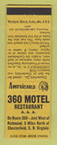 Matchbook Cover - 360 Motel Chesterfield VA Perkins Americana YELLOW