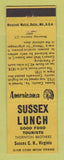 Matchbook Cover - Sussex Lunch VA Perkins Americana YELLOW